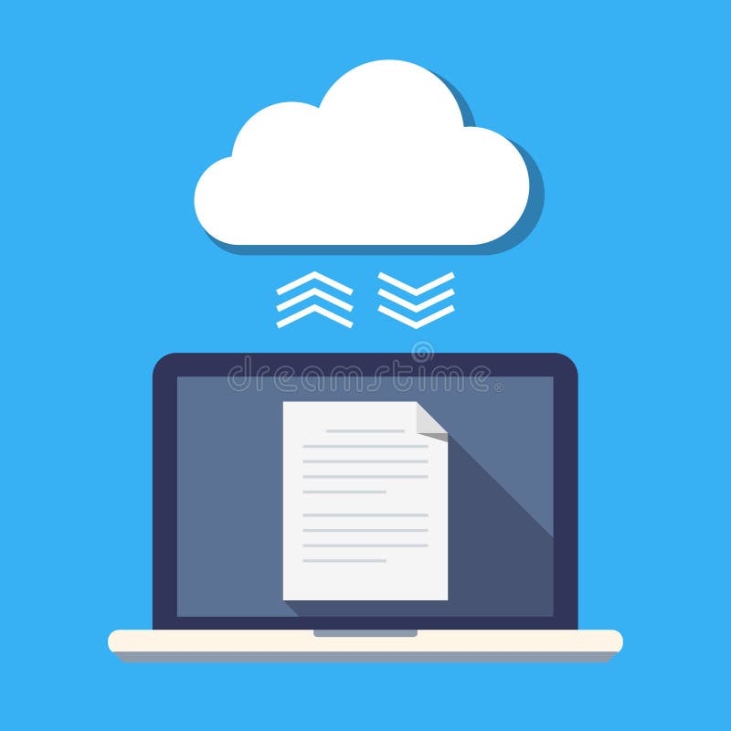 Almacenamiento del ordenador portátil y de la nube El concepto de sincronización del fichero Asegure el almacenamiento de documen ilustración del vector Almacenamiento del ordenador portátil y de la nube El concepto de sincronización del fichero Asegure el almacenamiento de documen ilustración del vector