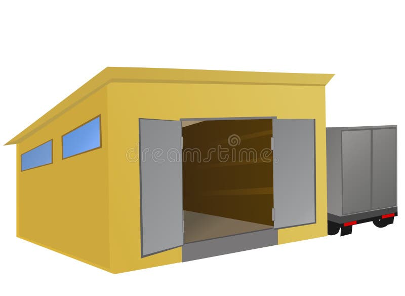 Warehouse with a truck parked beside. Vector illustration. Warehouse with a truck parked beside. Vector illustration