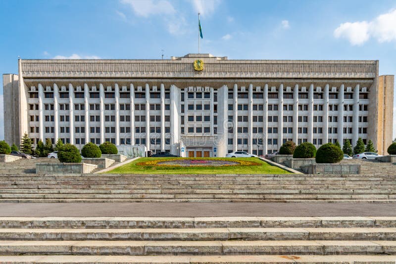 Almaty City Mayor Office 173. Almaty City Mayor Office Picturesque Breathtaking Staircase View on a Sunny Blue Sky Day royalty free stock photos Almaty City Mayor Office 173. Almaty City Mayor Office Picturesque Breathtaking Staircase View on a Sunny Blue Sky Day royalty free stock photos