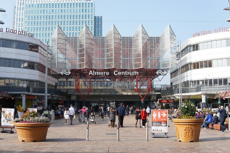 Almere Centrum Train Station and Stationsplein in Almere, the