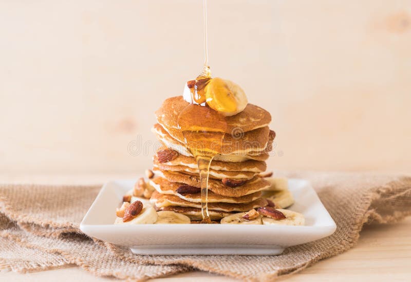 Almond banana pancake stock image
