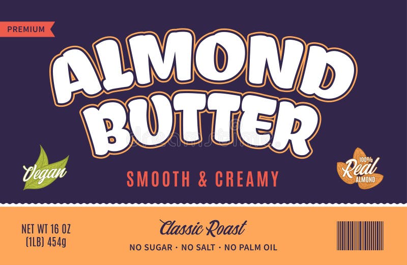 Almond Butter Label and Packaging Design Template Stock Vector