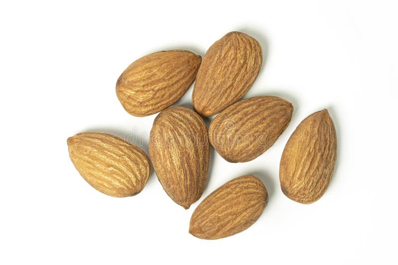 Almond isolated nuts on white background top view stock foto