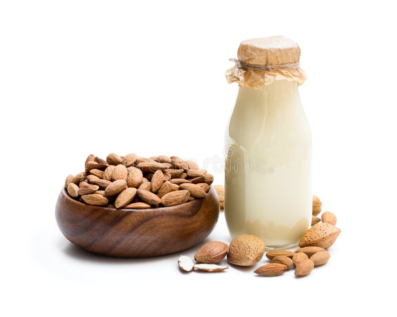 Almond Milk in Glass Bottle Isolated on White Stock Photo Image of