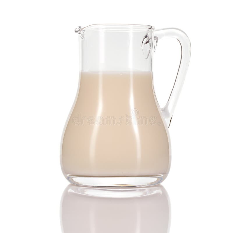 Almond Milk in Jug on White Background. Stock Photo Image of glass