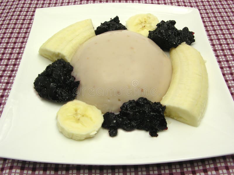 Almond Pudding with Banana and Blueberry Jam Stock Photo Image of