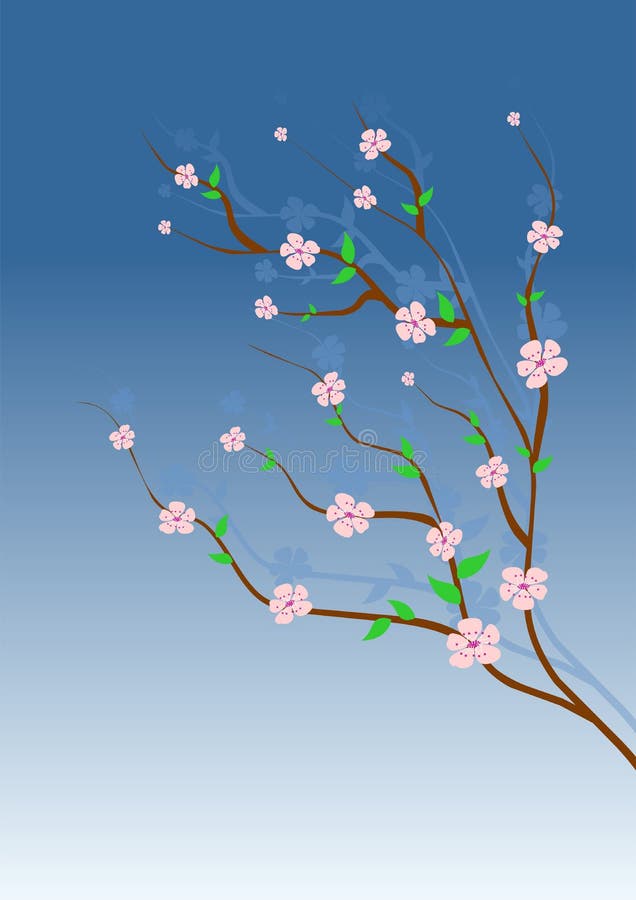 Almond tree pink flowers stock vector. Illustration of