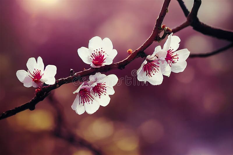 Almond trees blooming in spring vector illustration