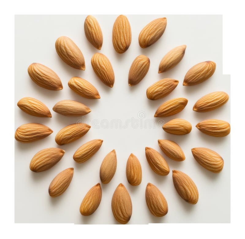 Almonds arranged in circular pattern on transparent background, food composition concept vector illustration