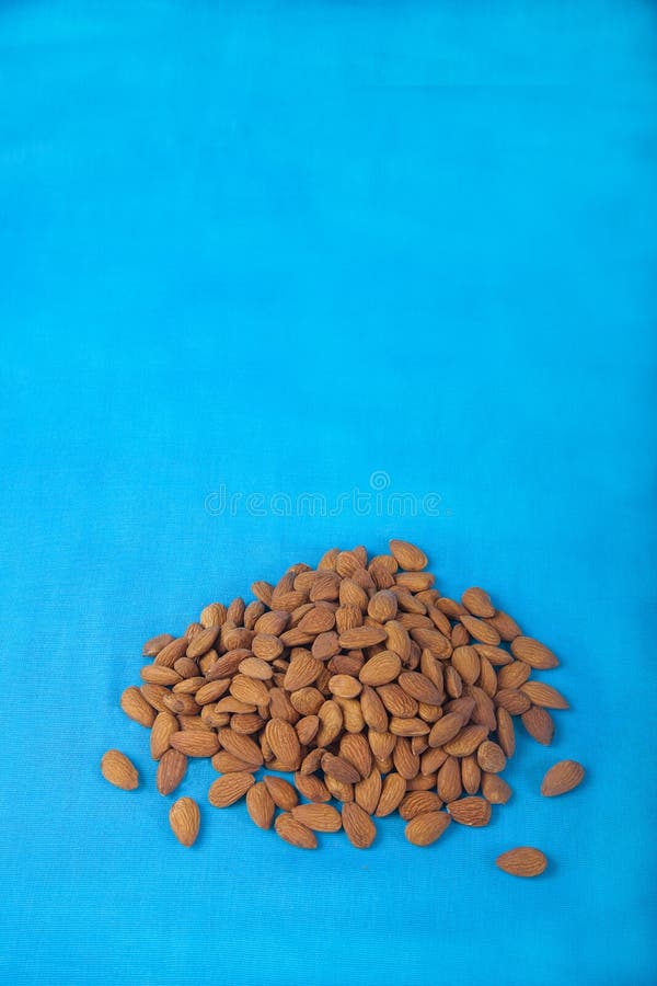 Almonds on a Blue Background. Flat Jay. Copy Spais Stock Image Image