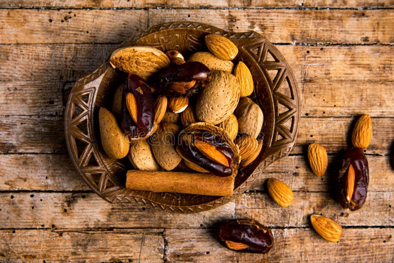 Almonds and Dates with Cinnamon in a Bowl Stock Photo Image of nature