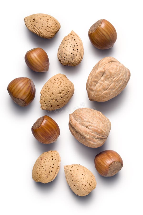 Almonds hazelnuts and walnuts