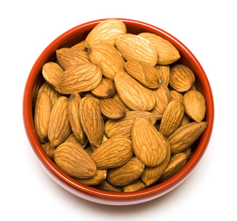 Almonds in red dish