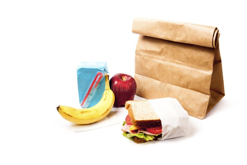 Almuerzo de escuela sano con el bolso marrón