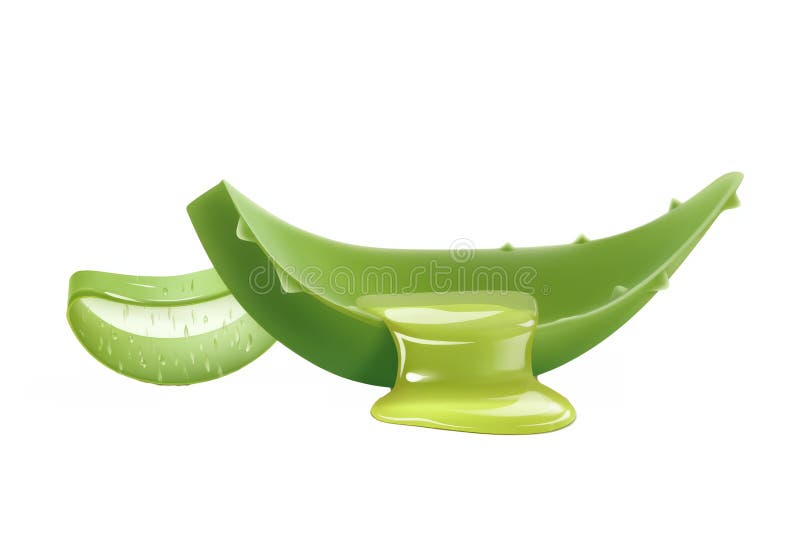 Aloe vera Blatt mit Querschnitt und Tropfgel minimal auf weiß lizenzfreie stockfotografie
