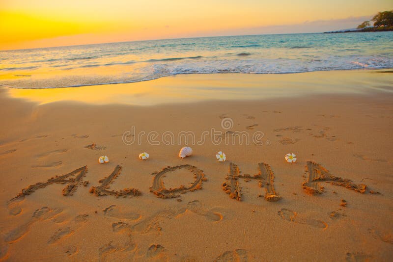 Aloha written in the sand on the hawaiian beach. Aloha written in the sand on the hawaiian beach