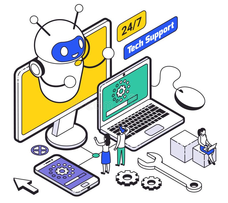 Alojamiento web isométrico y composición de soporte libre illustration