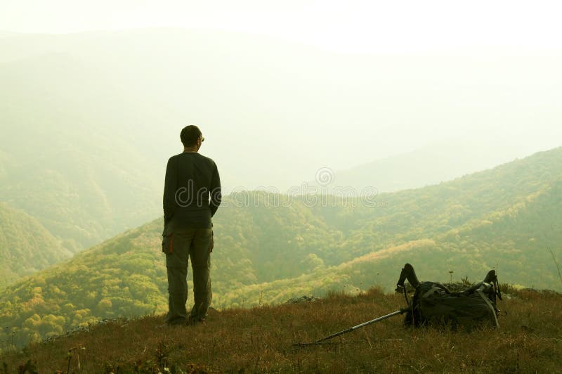 Alone man overview landscape