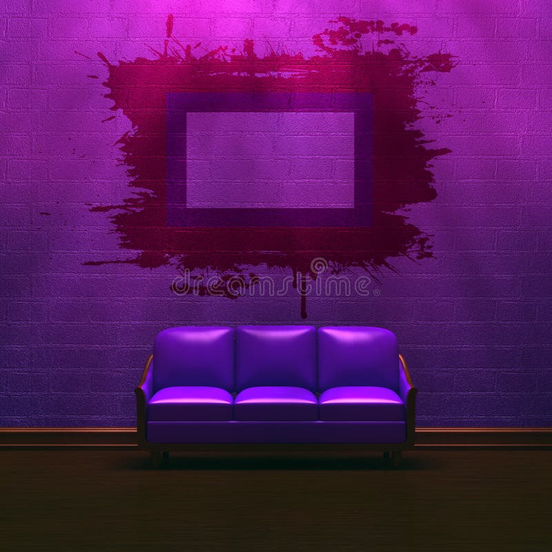 Alone purple couch with grunge frame