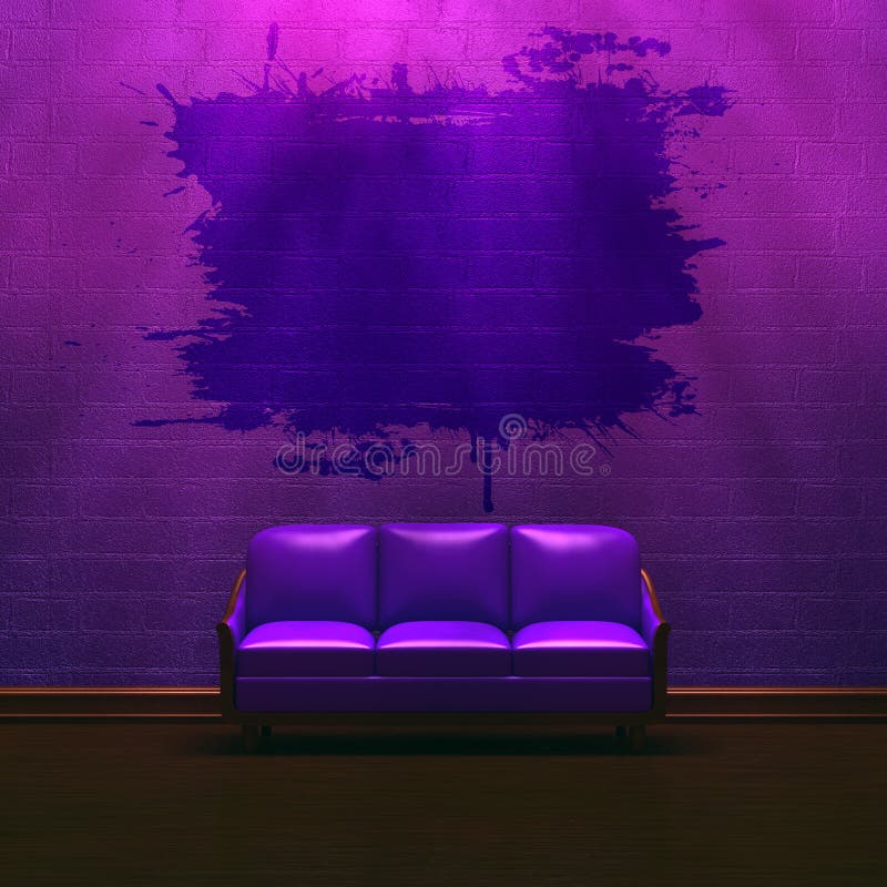 Alone purple couch in purple minimalist interior