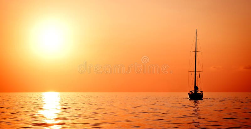 Alone sailing ship yacht