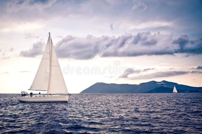 Alone sailing ship yacht