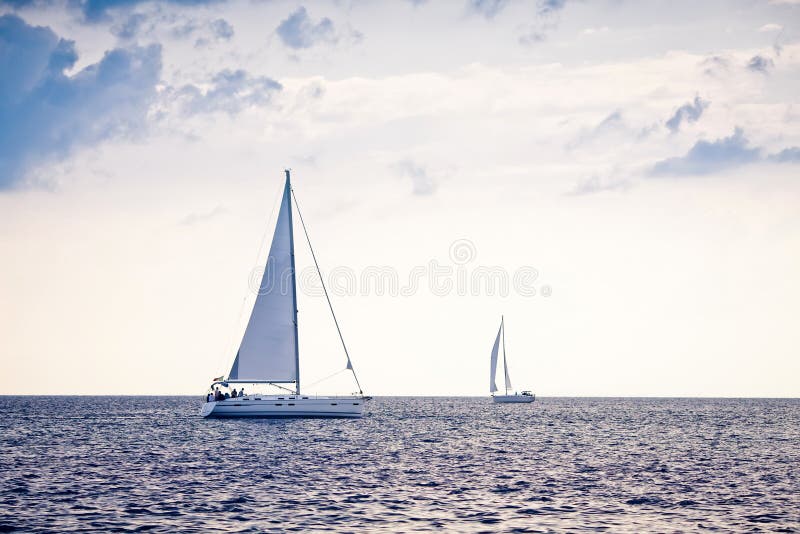 Alone sailing ship yacht