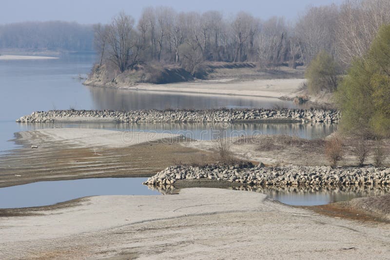 Along the Banks of the Po River in Dry Drought- Stock Image - Image of