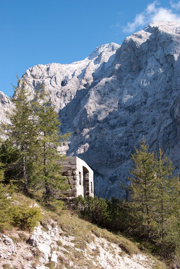 Alp mountains and old facility cable car