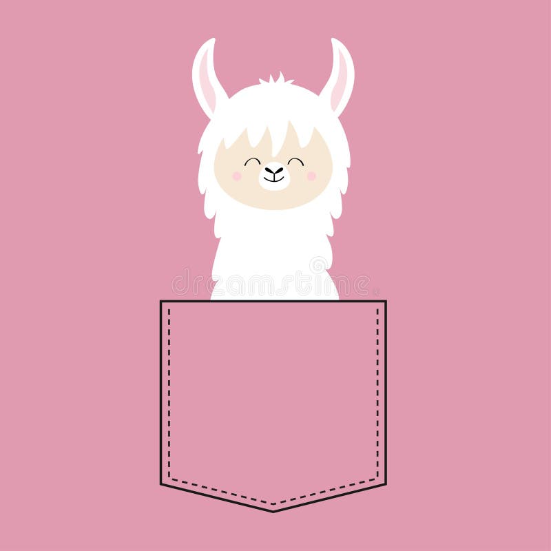 Alpaca llama face neck in the pocket. T-shirt design. Cute cartoon funny character. Kawaii animal. Love Greeting card. Flat design royalty free illustration Alpaca llama face neck in the pocket. T-shirt design. Cute cartoon funny character. Kawaii animal. Love Greeting card. Flat design royalty free illustration