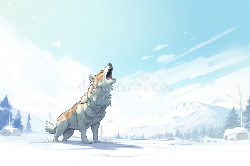 Alpha Wolf Howling, Pack Behind in Snow Stance Stock Image Image of