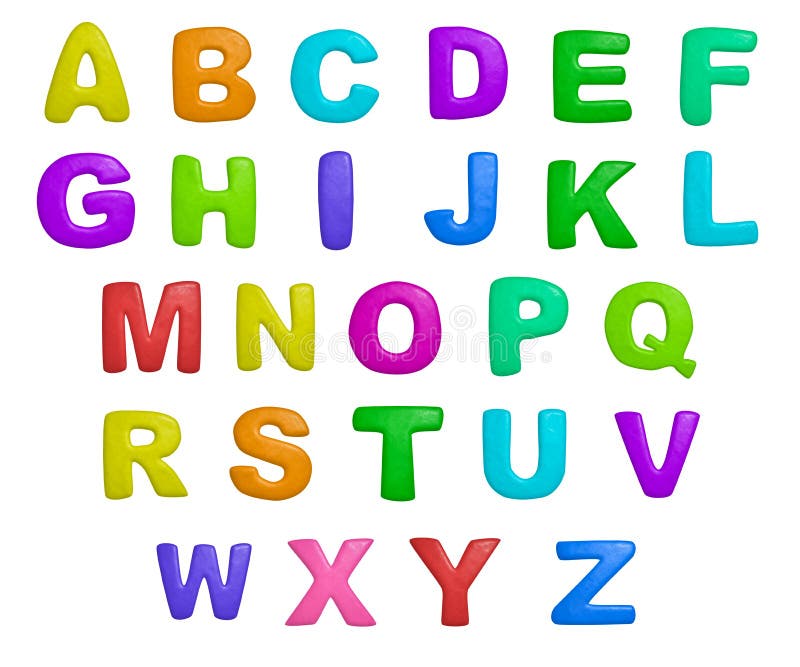 Isolated cartoon color plasticine alphabet on a white background