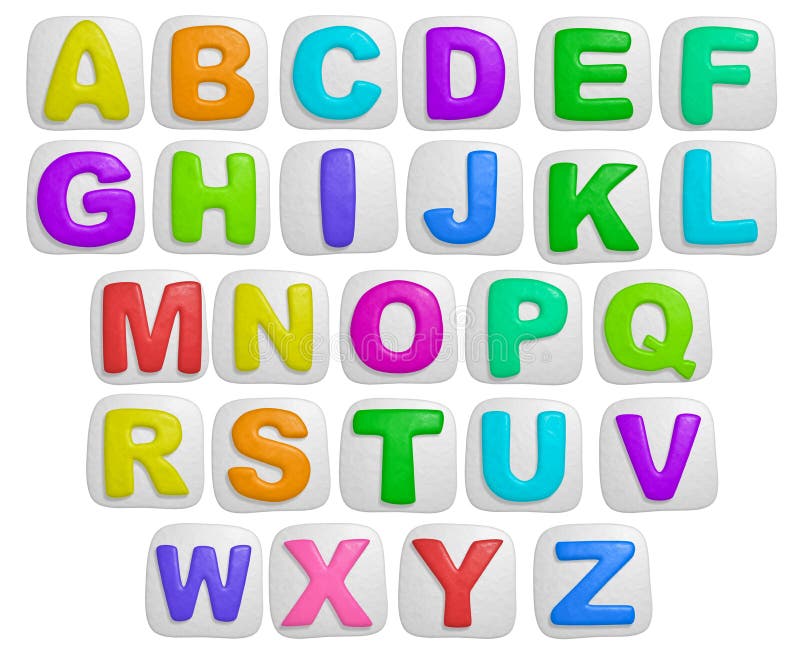 Isolated cartoon color plasticine alphabet on a white background