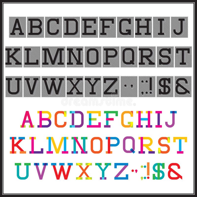 Alphabet in the abstract and retro style royalty free illustration