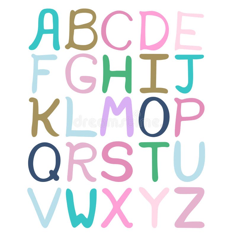 Download Alphabet Abstrait Tiré Par La Main Coloré Alphabet, ABC, Style Tiré Par La Main D'enfants, Police D'isolement, Type Illustration de Vecteur - Illustration du vert, illustration: 77160932