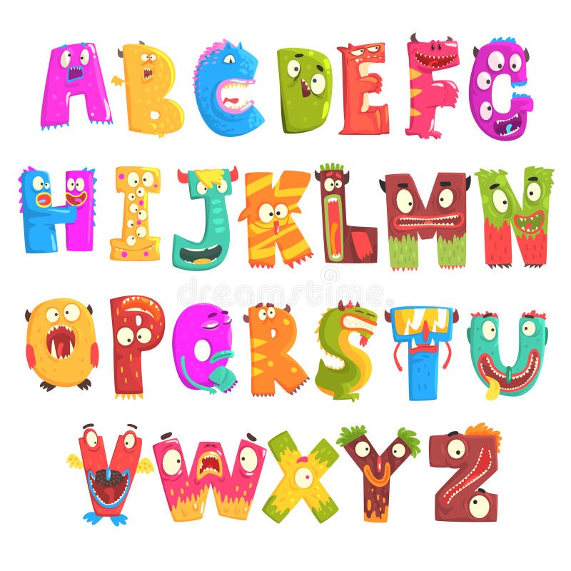 Alphabet anglais d'enfants colorés de bande dessinée avec les monstres drôles L'éducation et le développement des enfants ont dét illustration de vecteur Alphabet anglais d'enfants colorés de bande dessinée avec les monstres drôles L'éducation et le développement des enfants ont dét illustration de vecteur