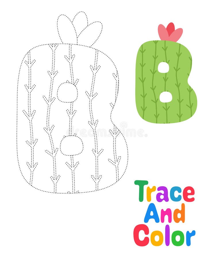 Alphabet B tracing worksheet for kids vector illustration