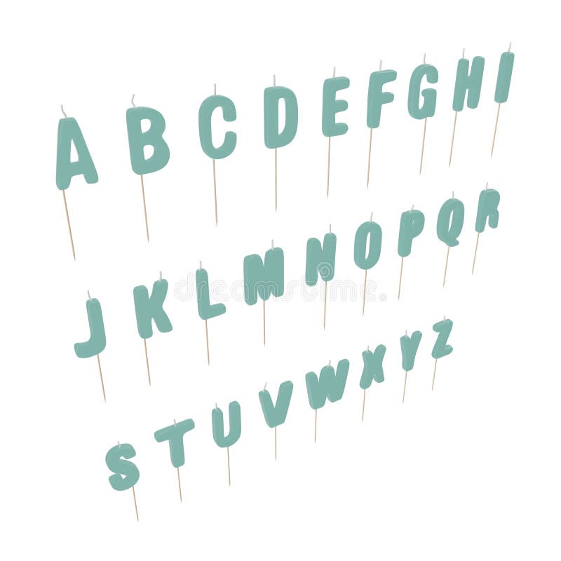 Alphabet Birthday Candles Set on white. 3D illustration stock illustration Alphabet Birthday Candles Set on white. 3D illustration stock illustration