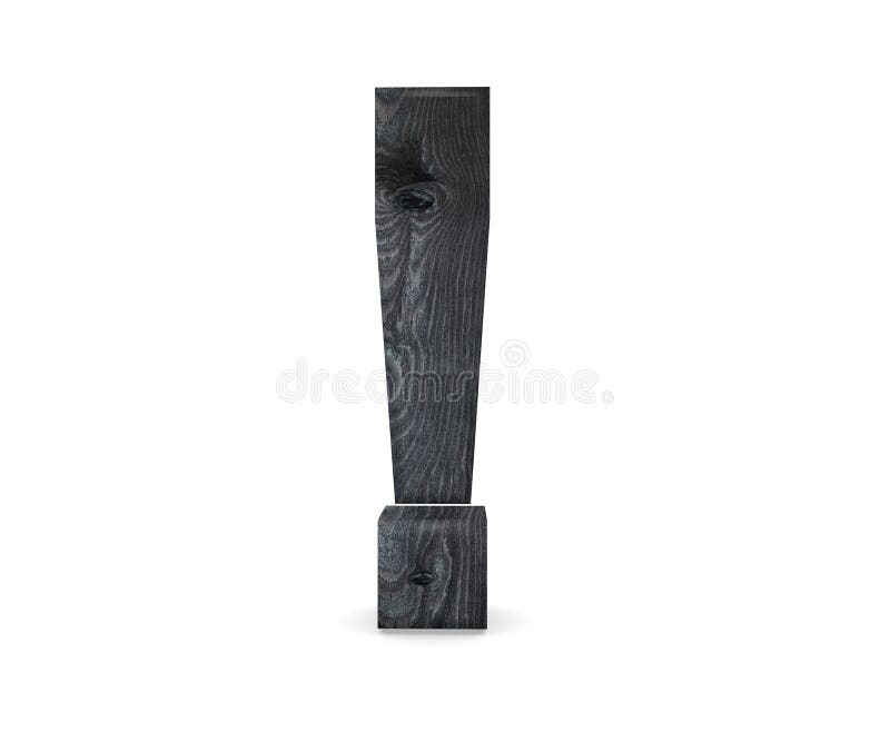 Alphabet black wooden texture exclamation mark sing. 3d rendering illustration. royalty free illustration