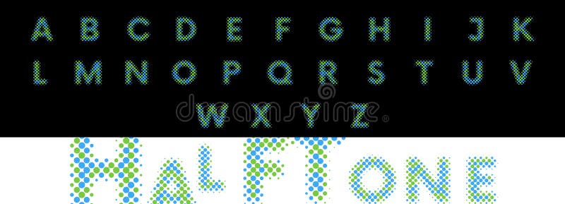 Alphabet color halftone font type, text in vector style. Retro font elements set. Letter - typography grunge dot. Graphic stock illustration
