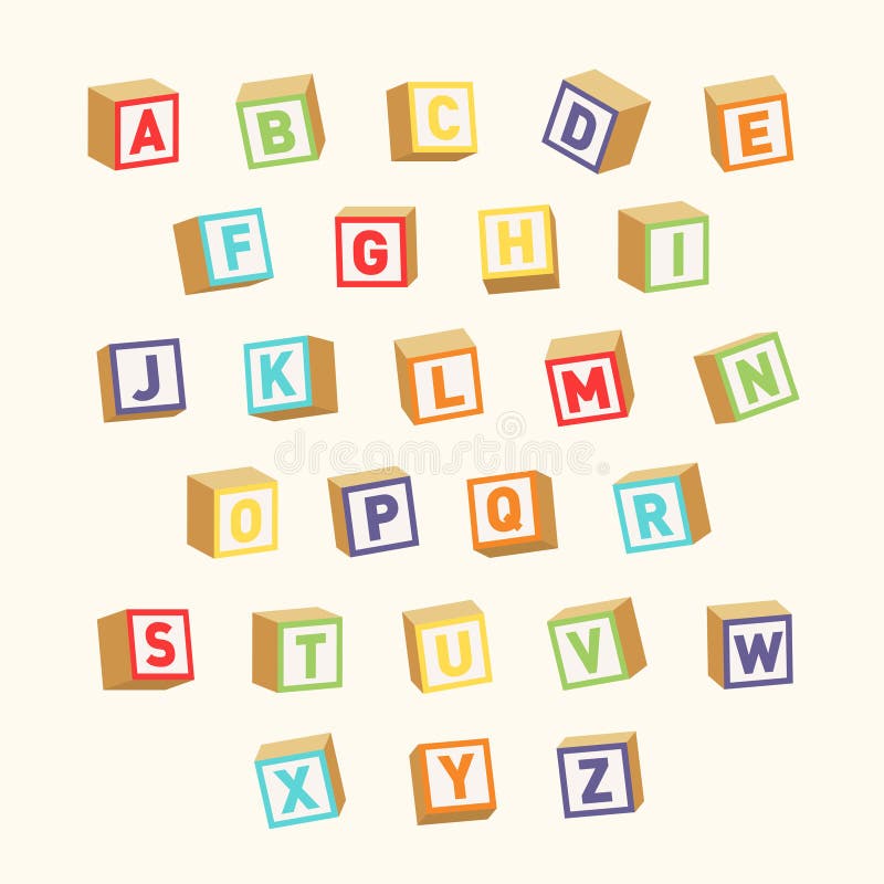 Letter blocks font. 3d children toys english alphabet, baby cubes diff By  YummyBuum