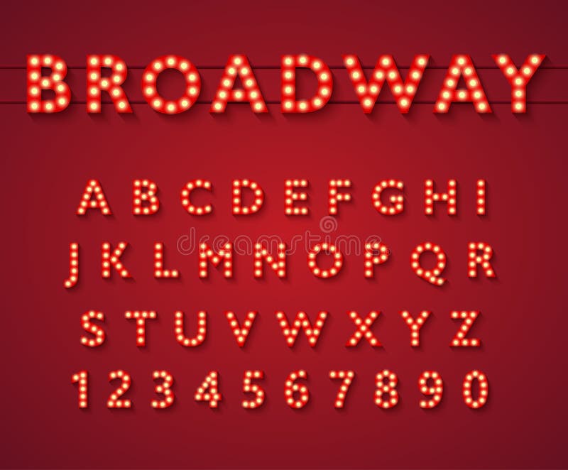 Alphabet d'ampoule dans le style de théâtre de Broadway illustration libre de droits Alphabet d'ampoule dans le style de théâtre de Broadway illustration libre de droits