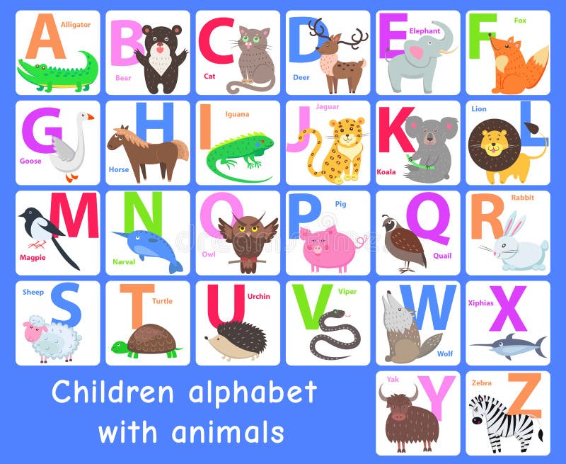 Alphabet d'enfants avec des animaux Lettres de vecteur réglées illustration de vecteur Alphabet d'enfants avec des animaux Lettres de vecteur réglées illustration de vecteur