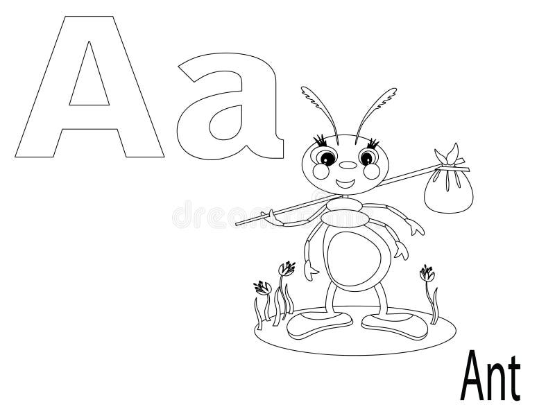 Coloring Alphabet for Kids,A ,ant. Coloring Alphabet for Kids,A ,ant