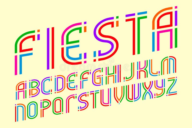 Alphabet de fiesta Police de fête colorée de lettres Alphabet anglais d'isolement illustration stock Alphabet de fiesta Police de fête colorée de lettres Alphabet anglais d'isolement illustration stock