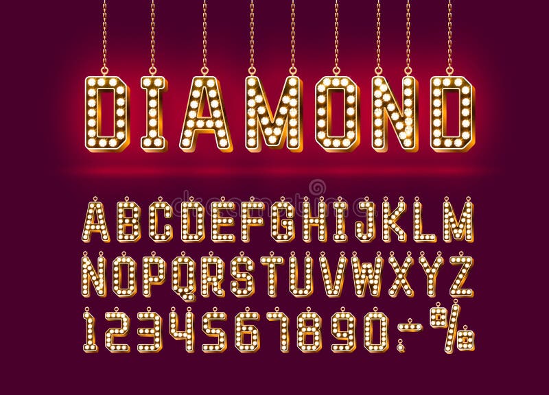 Alphabet de police de Diamond Golden, signe de nombre Vecteur illustration de vecteur Alphabet de police de Diamond Golden, signe de nombre Vecteur illustration de vecteur