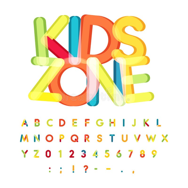 Kids zone alphabet, candy style, colorful vector font. Kids party, childrens birthday alphabet, holiday decoration, vector colorful letters. Kids zone alphabet, candy style, colorful vector font. Kids party, childrens birthday alphabet, holiday decoration, vector colorful letters