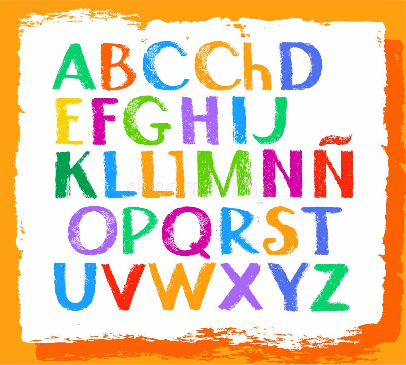 Alphabet Espagnol, Majuscule, Crayons Colorés Illustration de Vecteur