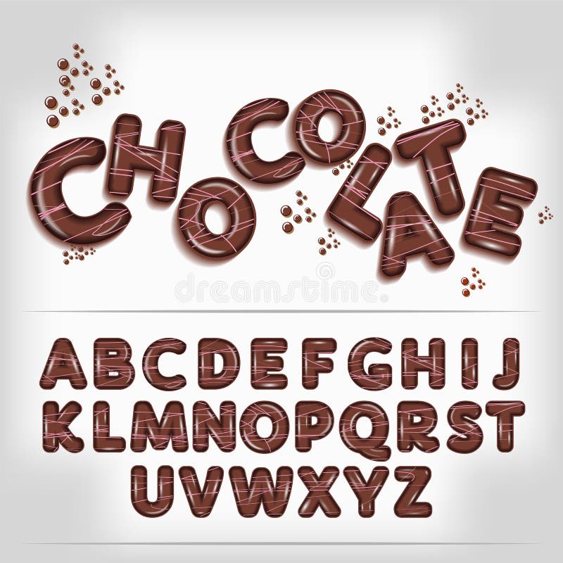 Dark milky chocolate funny candy cartoon alphabet font. Dark milky chocolate funny candy cartoon alphabet font