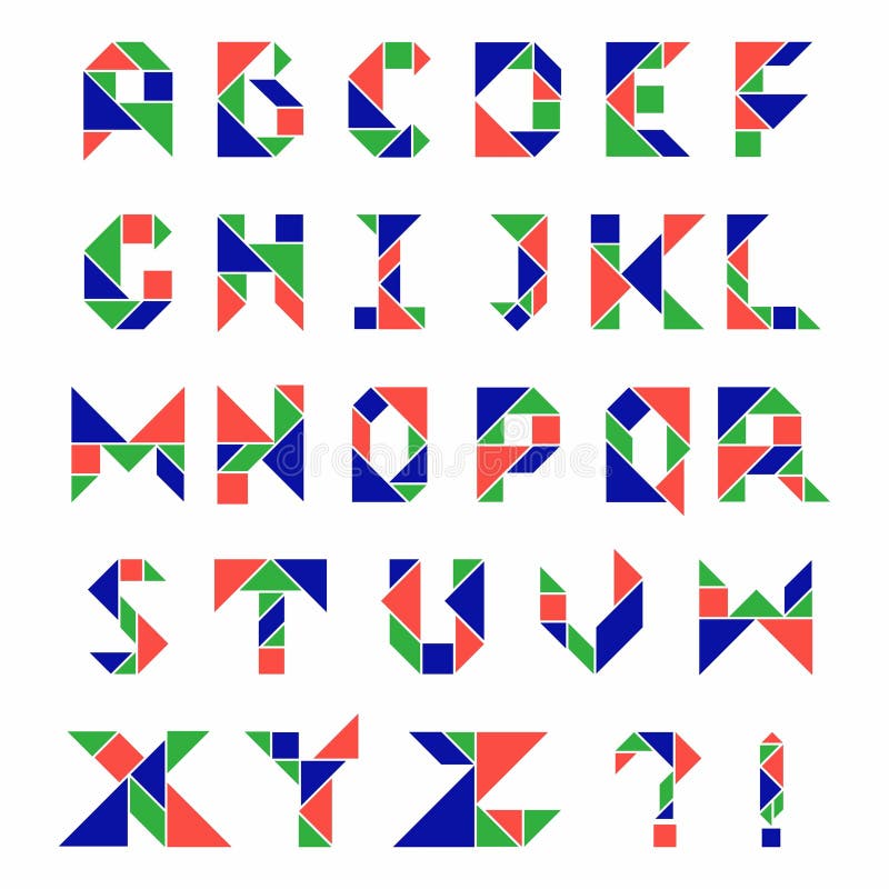 Alphabet font ABC tangram collection vector element bundle set clip art colorful illustration xyz